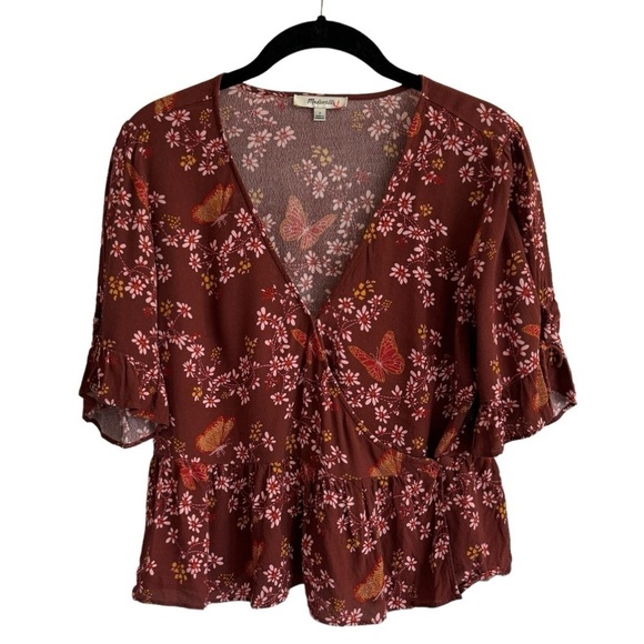 Madewell Tie-Sleeve Wrap Top in Butterfly Sanctuary, Size 2 - Picture 5 of 10